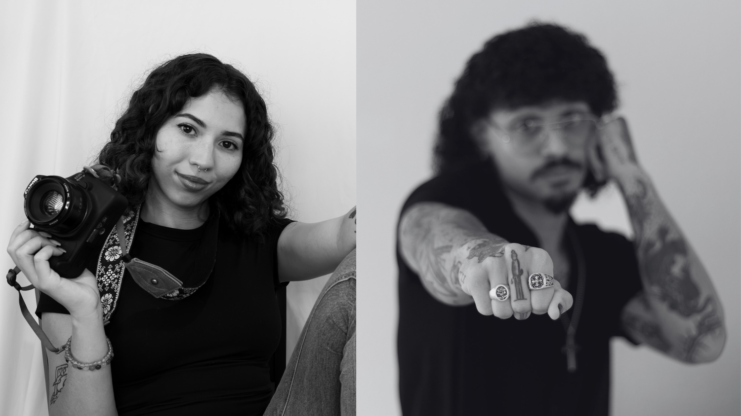 A series of black and white portrait photos showing different angles and expressions.