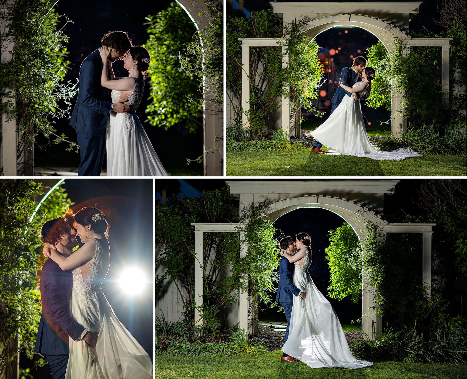 The Mansion Inn of Saratoga Springs NY Bride and Groom Night Shot Backlit photos
