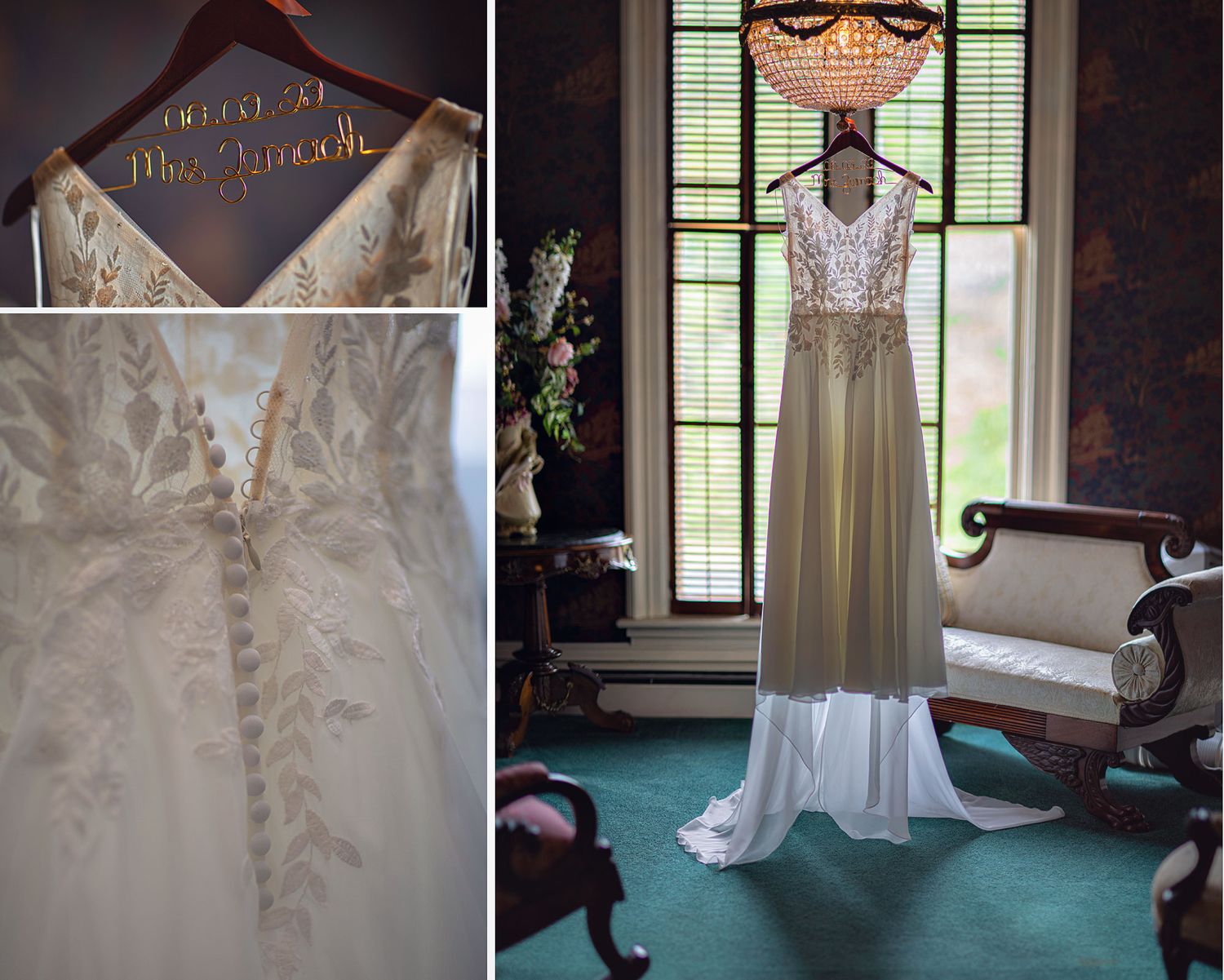 The Mansion Inn of Saratoga Springs NY Wedding Photography Dress Details