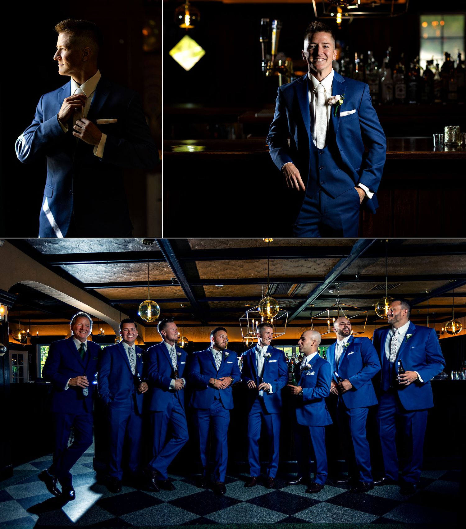 Old Daley on Crooked Lake Wedding Groom with groomsmen at the bar