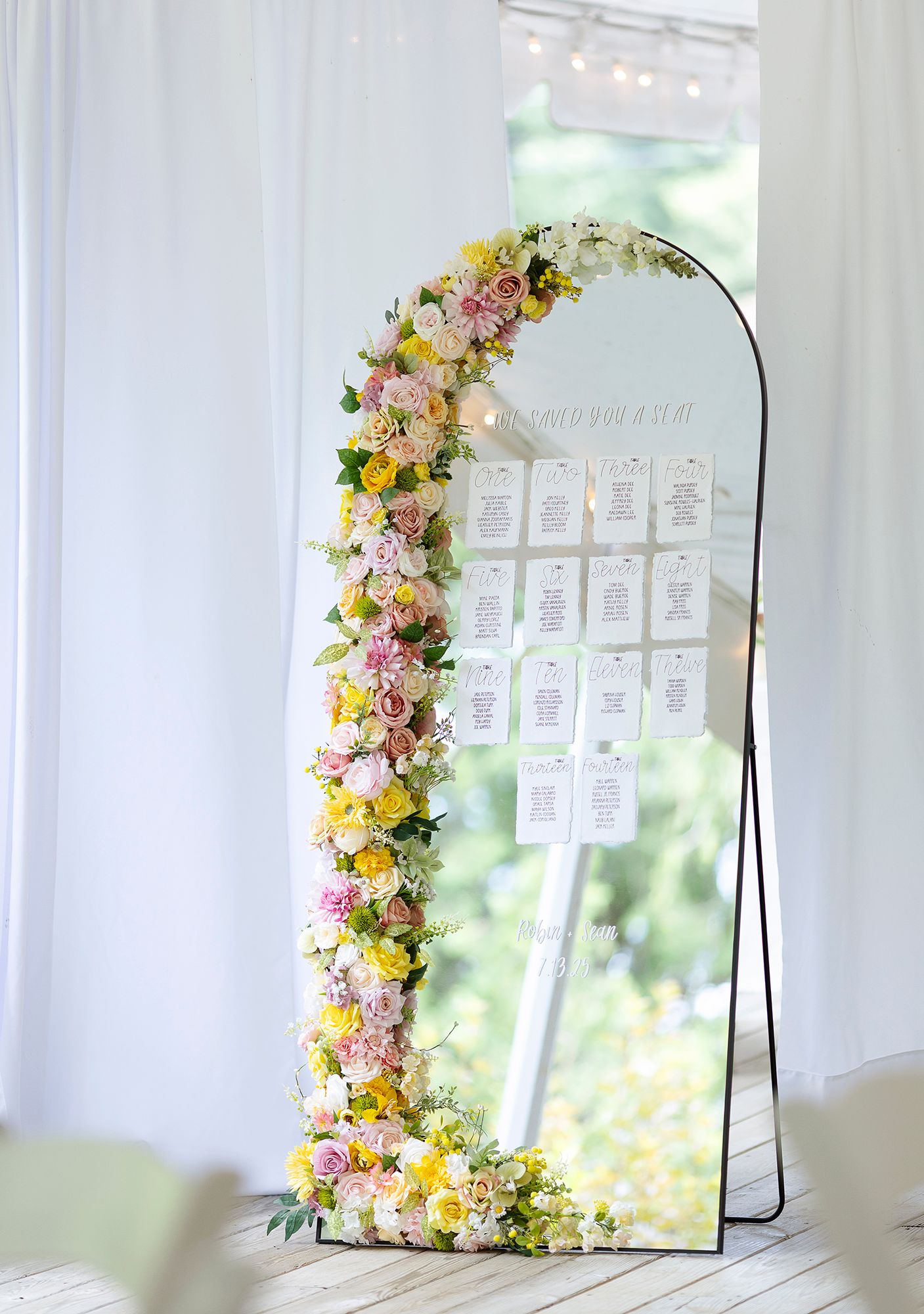 The Mansion of Saratoga wedding, reception decor, seating chart