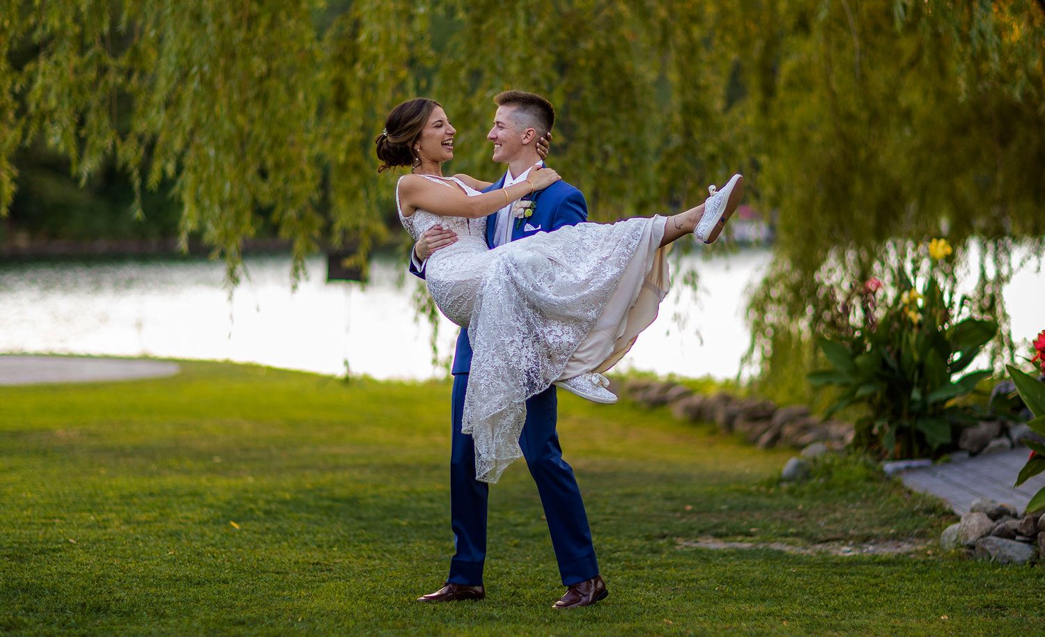 Old Daley on Crooked Lake Wedding bride and groom