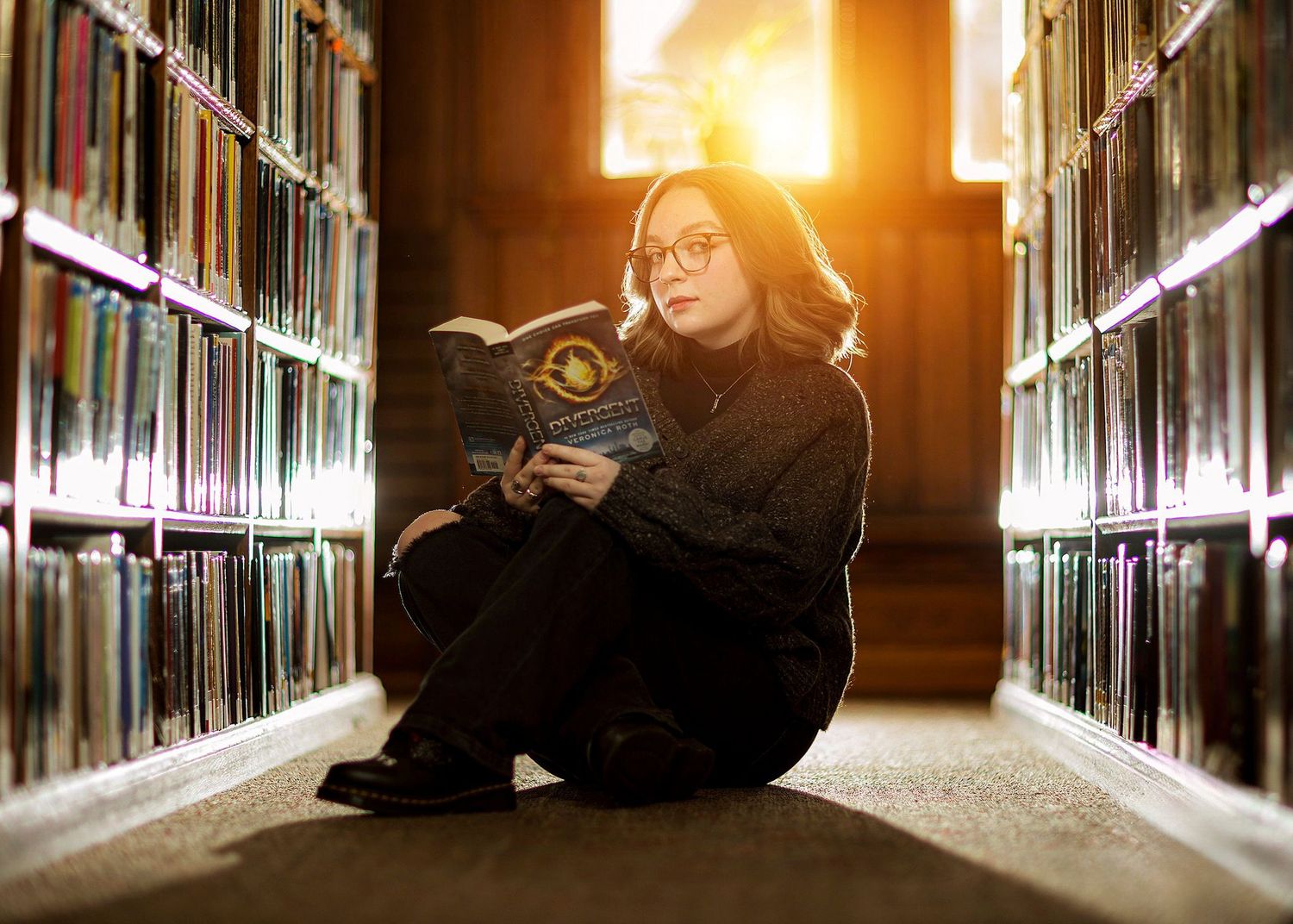Senior portraits in library