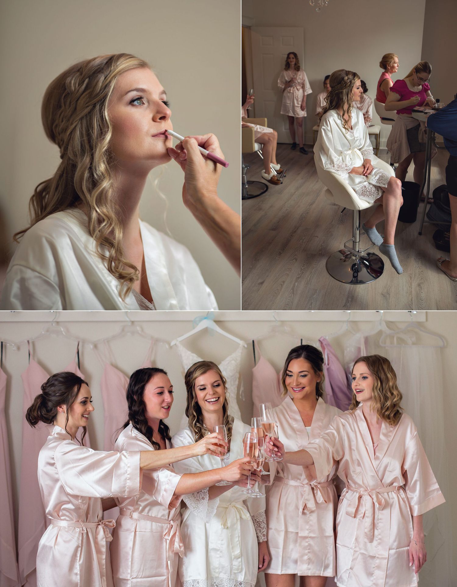 Old Daley on Crooked Lake Wedding bride getting ready with bridesmaids