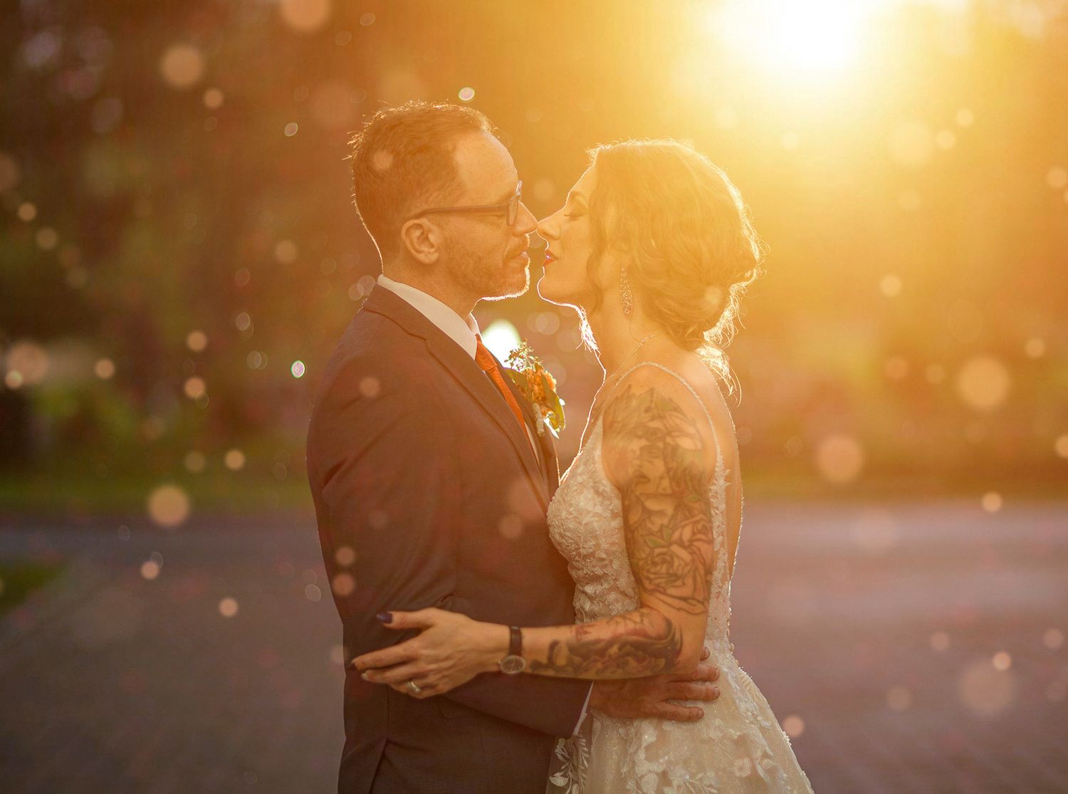 Albany NY wedding, Bride and groom at sunset