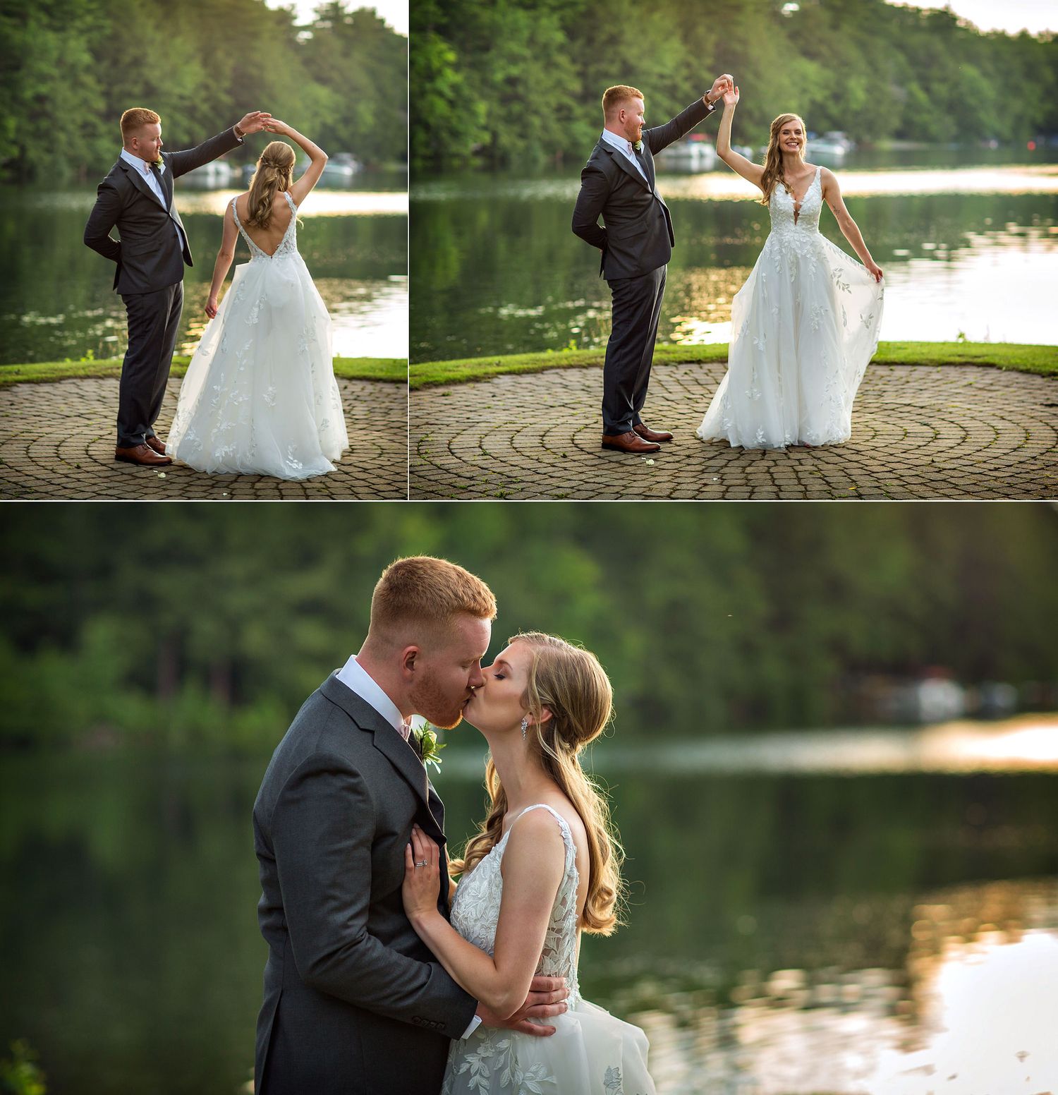 Old Daley on Crooked Lake Wedding bride and groom outside portraits