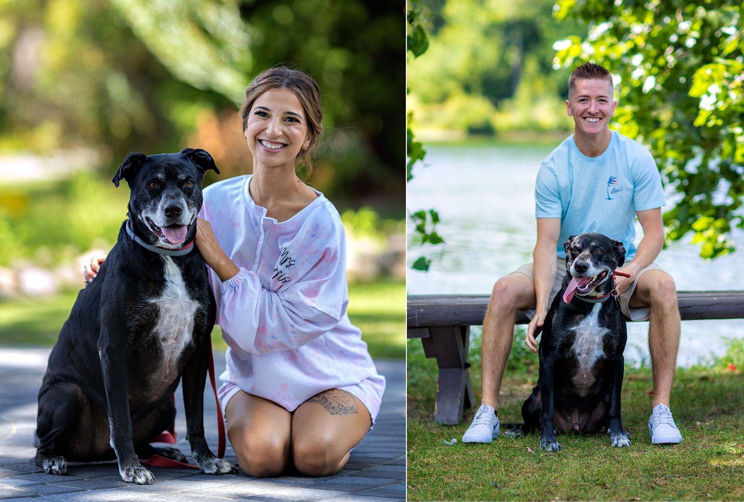 Old Daley on Crooked Lake Wedding Bride and Groom with dog