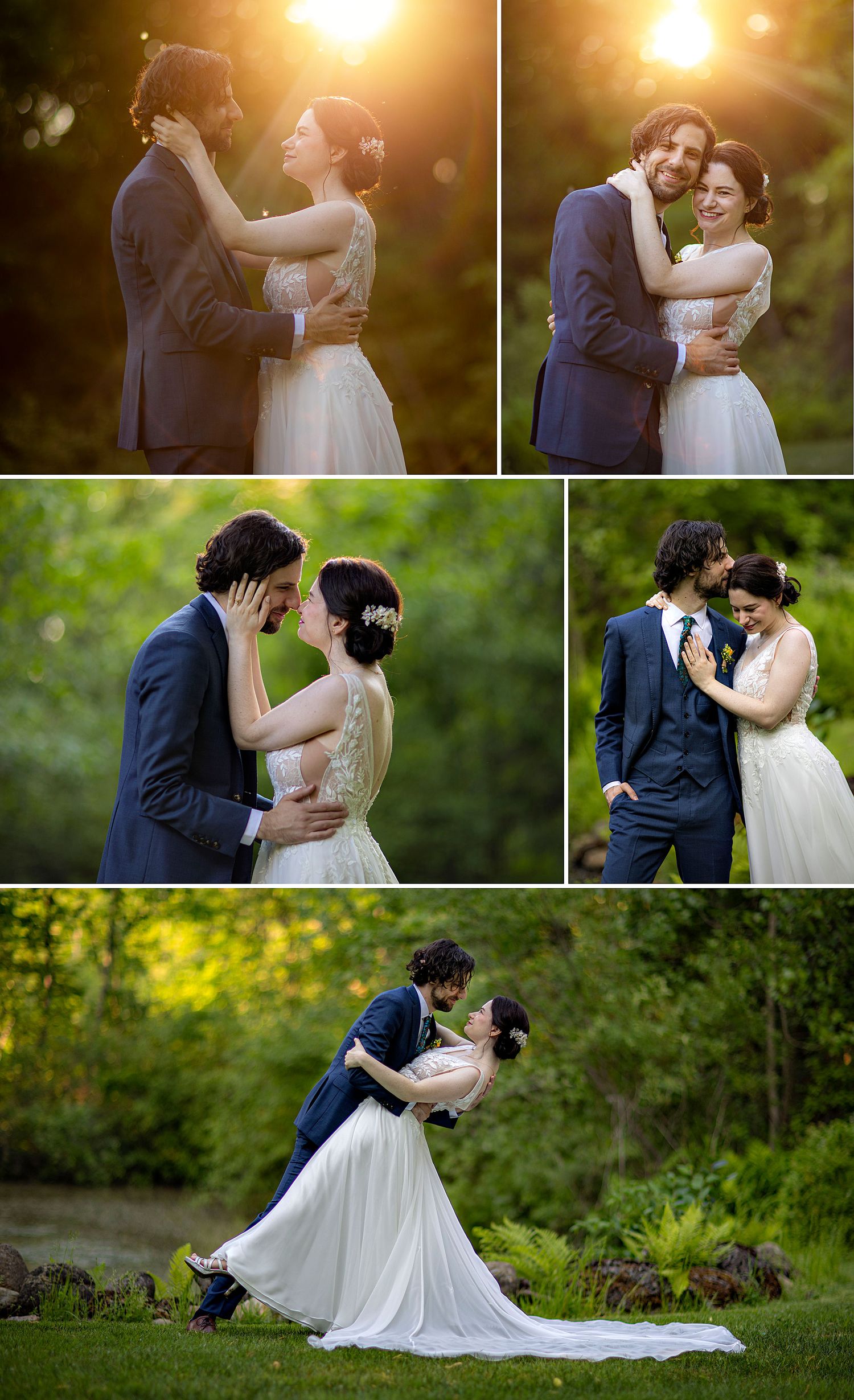 The Mansion Inn of Saratoga Springs NY bride and groom wedding photos outside in sunset