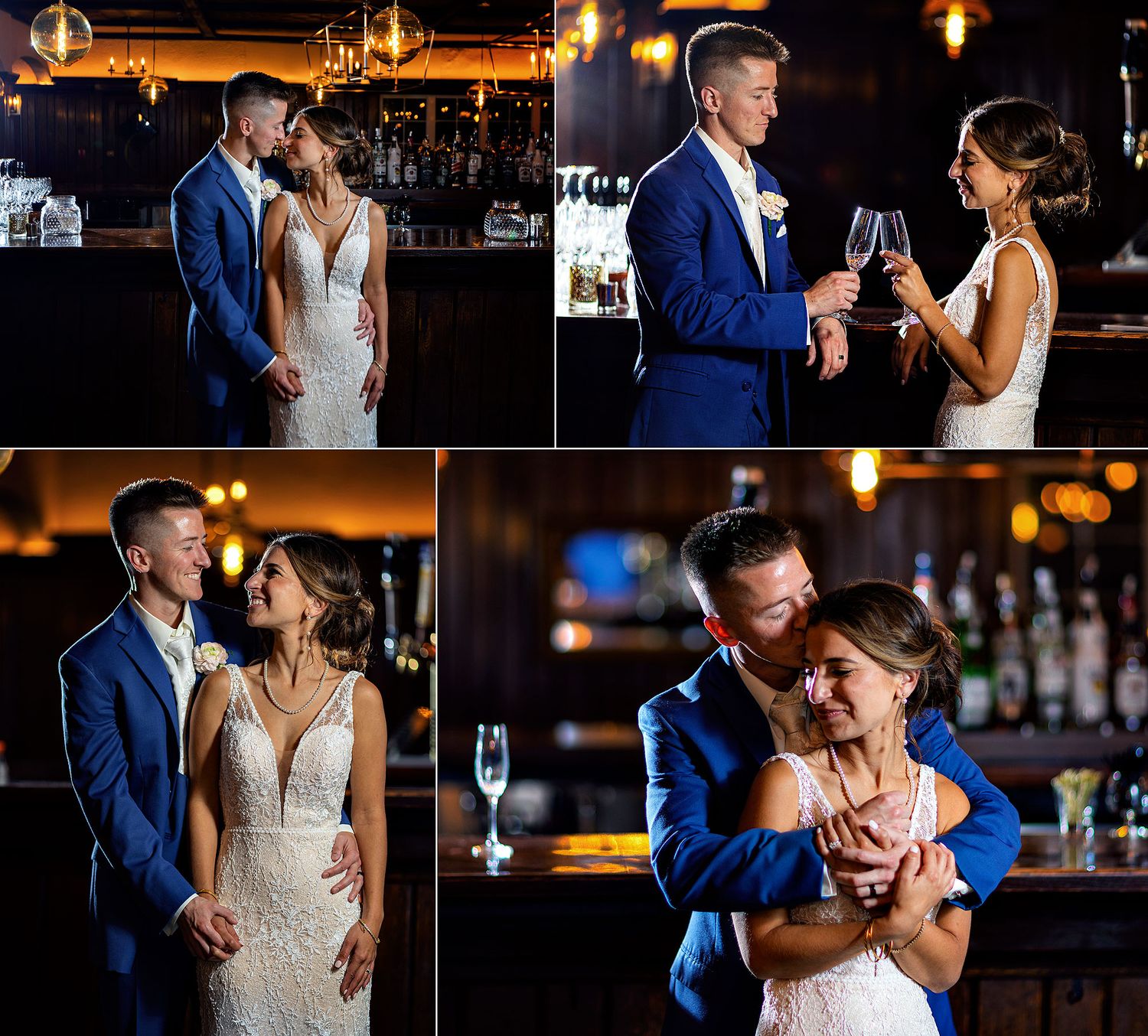 Old Daley on Crooked Lake Wedding bride and groom at the bar