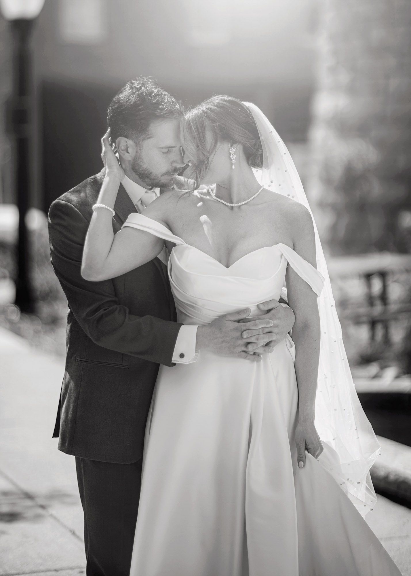 Bride and groom, black and white photo, wedding in Albany NY.