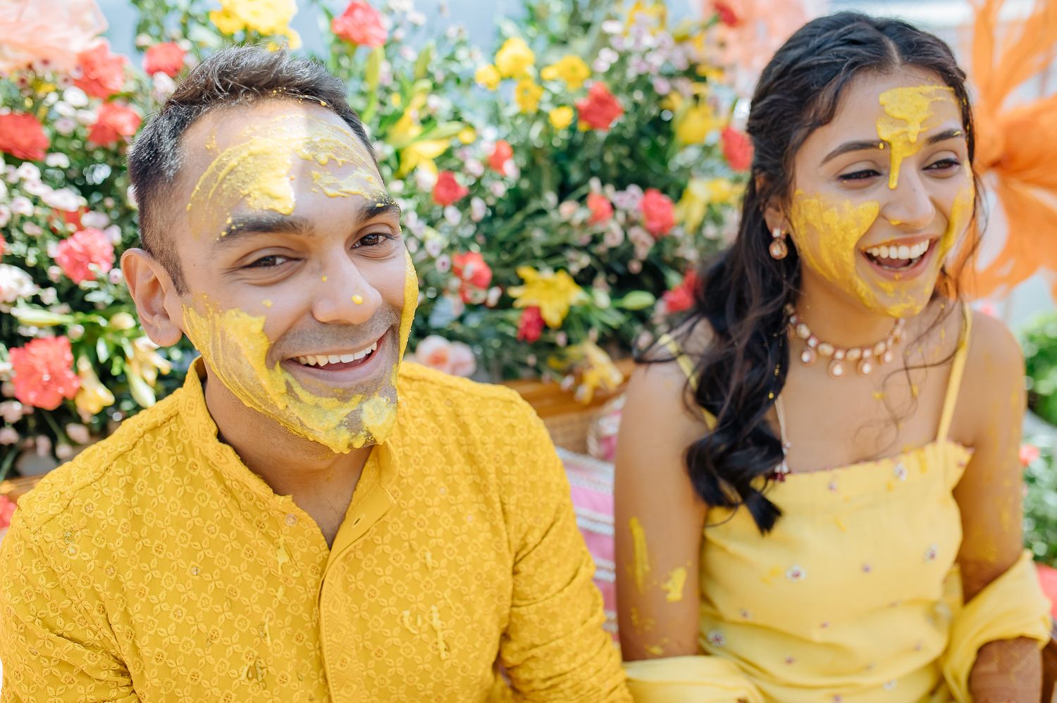 Colorful Haldi ceremony pictures with family and friends in Kasauli. Fine-art and candid wedding storytelling by Beginnings For You.