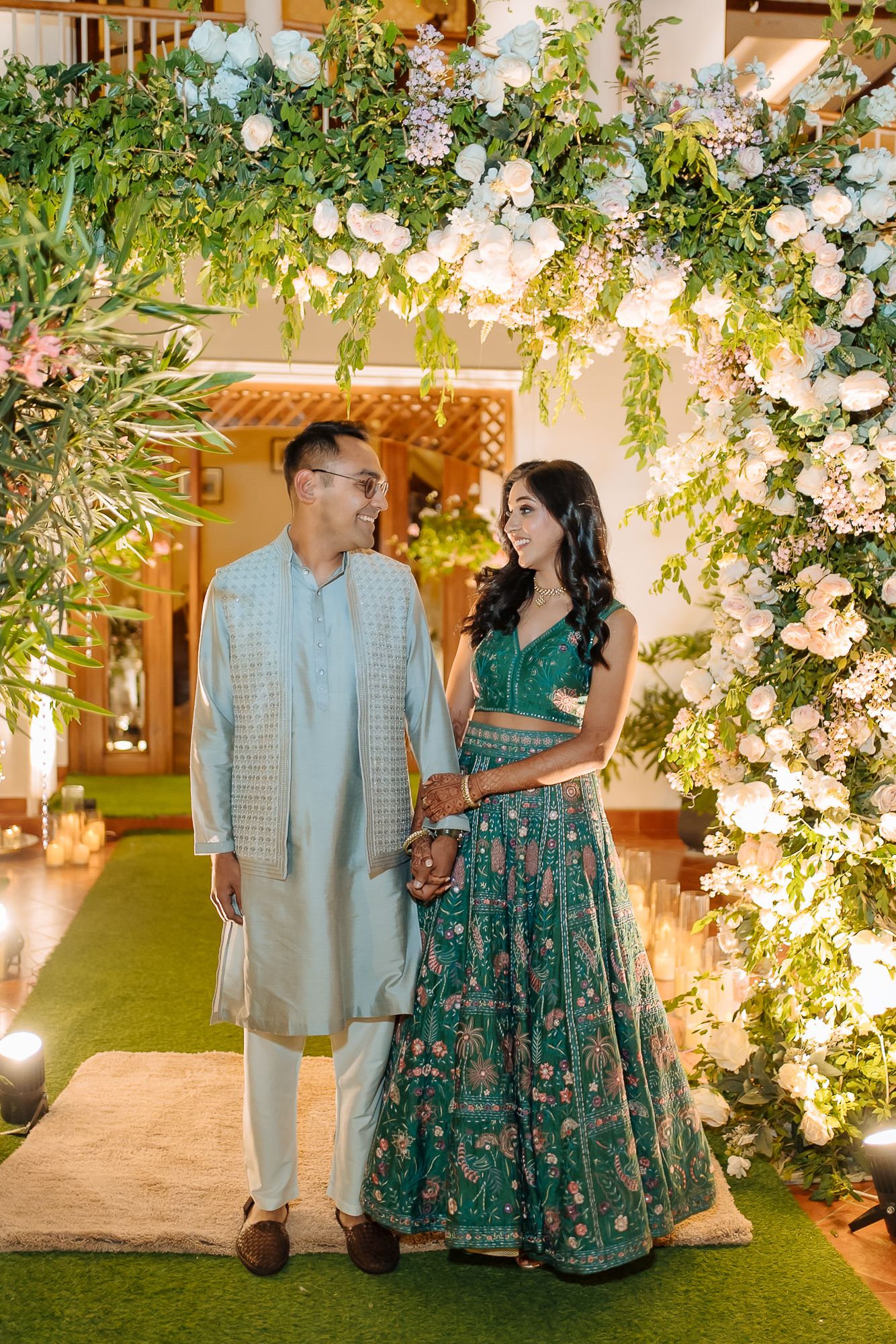 Starry night decor for Apoorva and Indrajeet's intimate engagement in the Himalayas at Daleside Manor, Kasauli, India.