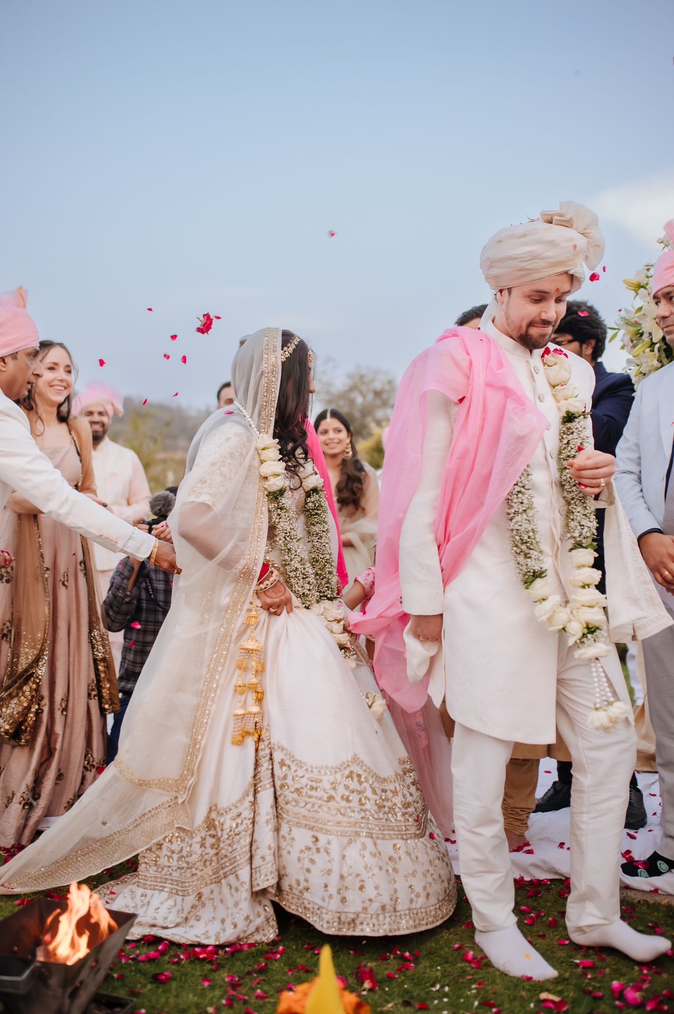 Storytelling wedding photograph capturing an intimate indo-norwegian fusion wedding ceremony at Forest Hill Chandigarh