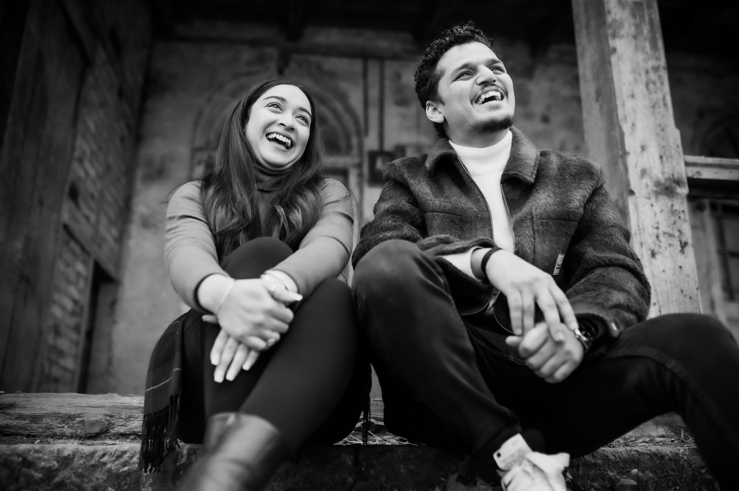 Intimate pre-wedding couple portrait with nostalgic fine-art style at a hidden secret spot in Srinagar