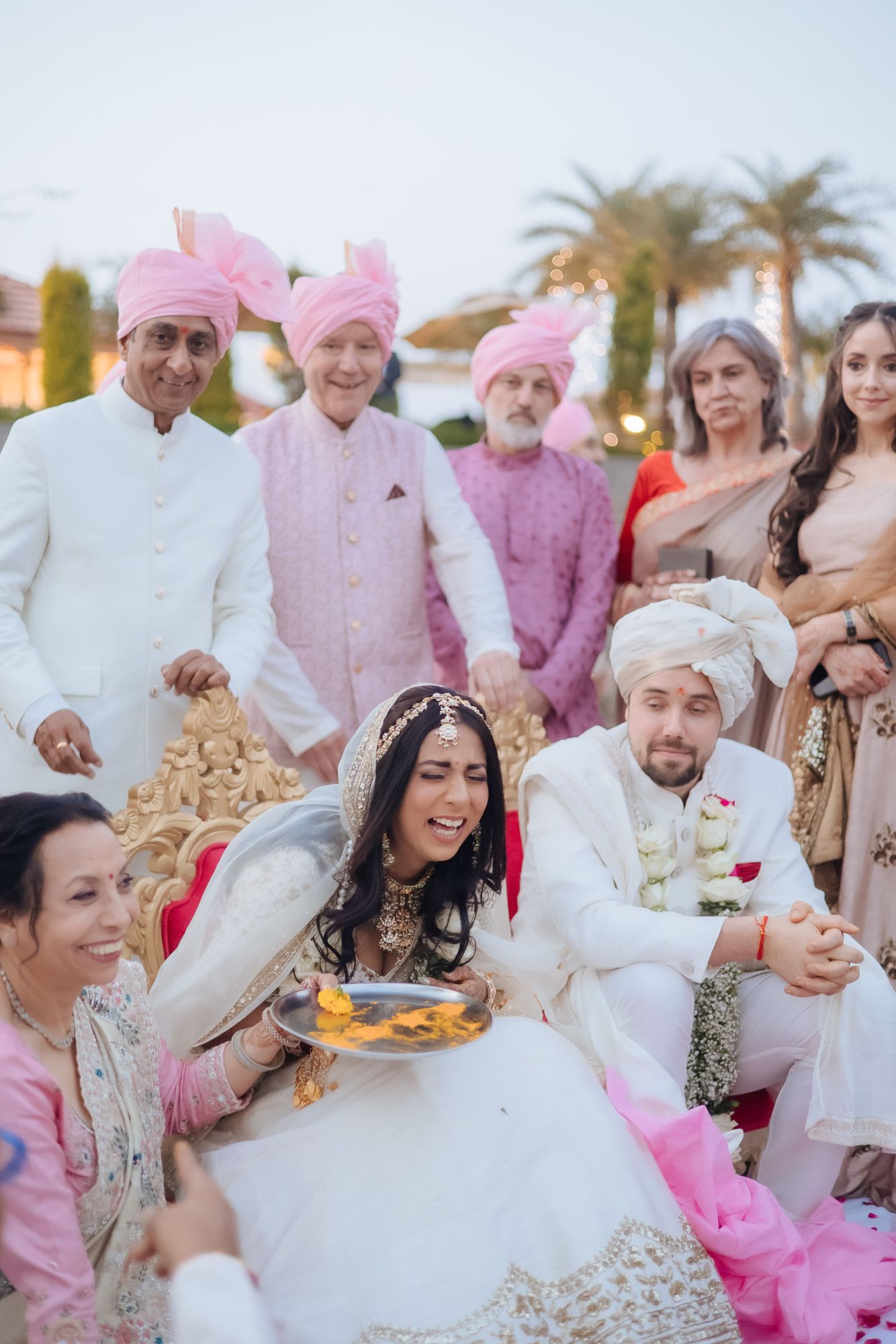 Storytelling wedding photograph capturing an intimate indo-norwegian fusion wedding ceremony at Forest Hill Chandigarh