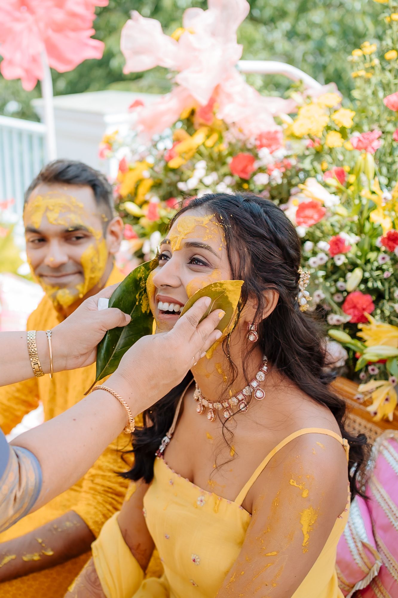 Colorful and candid haldi ceremony picturwith family and friends in Kasauli. Fine-art and candid wedding storytelling by Beginnings For You.