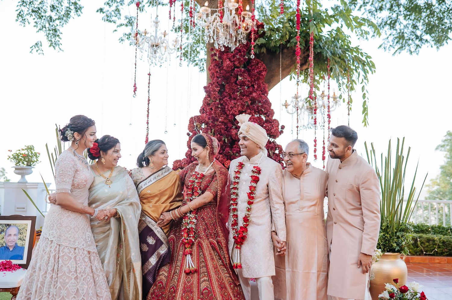 Emotional and hearty storytelling moments of an Indian family portrait at an intimate wedding of 30 guests in the hills in Kasauli.