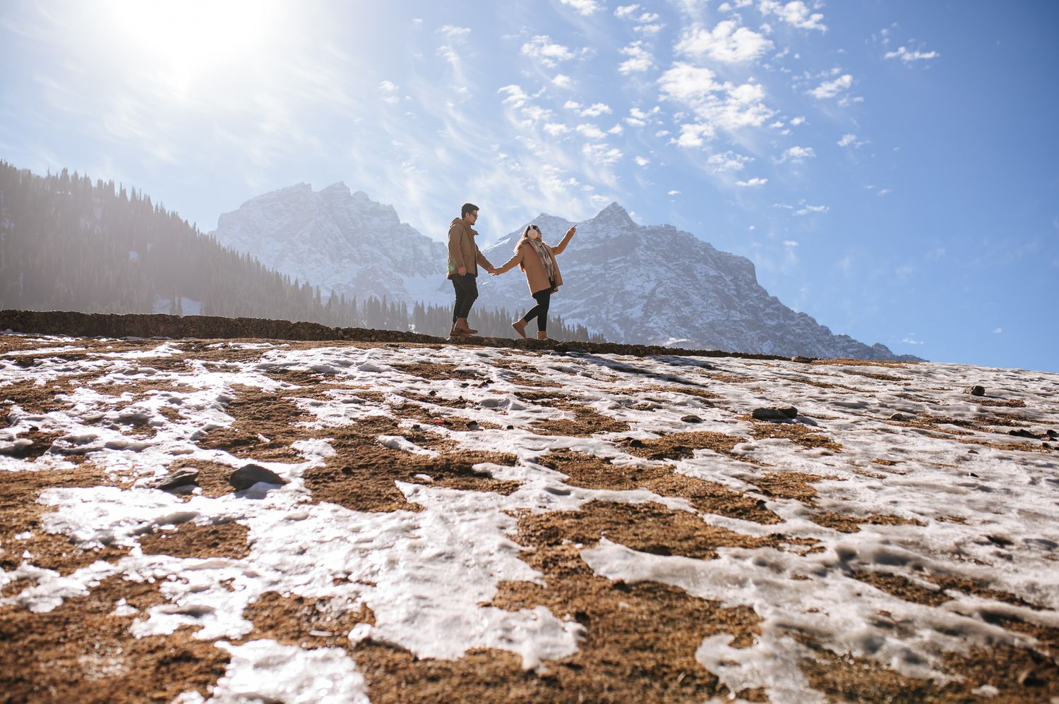 Romantic pre-wedding vows amidst Gulmarg mountains, fine-art editorial photography