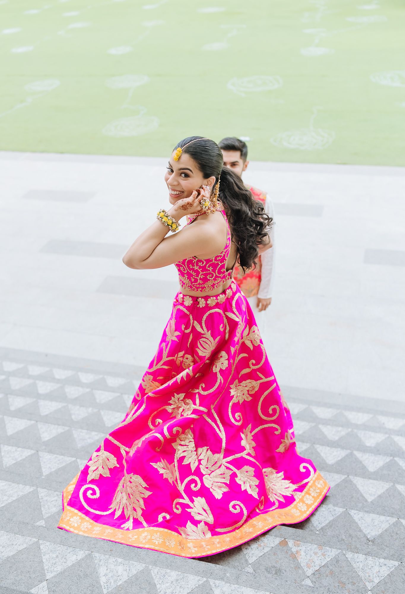 Candid moments of laughter and celebration at Shorye and Leah’s Haldi at Tivoli Chattarpur