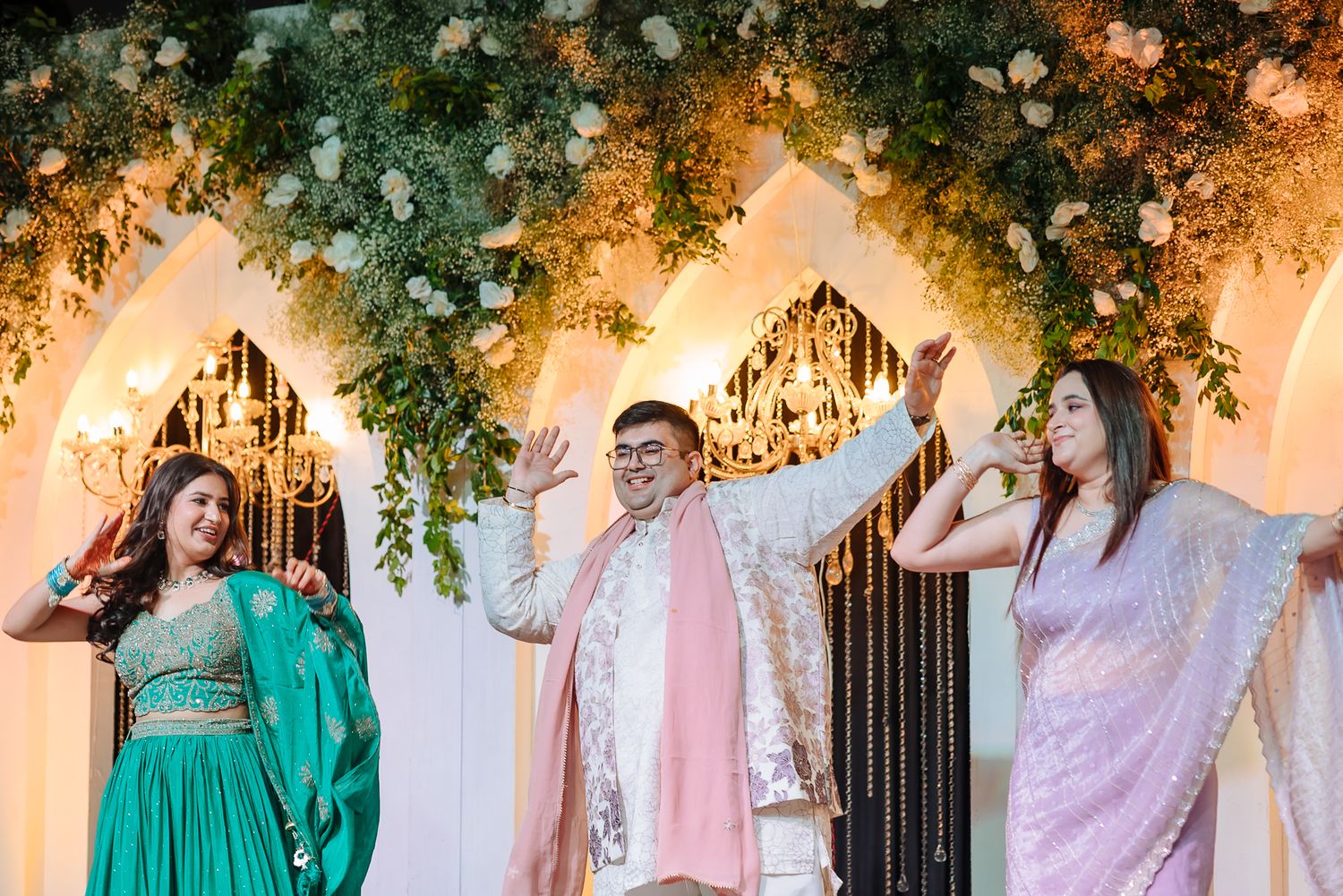 Family dance performance celebrating Shorye and Leah’s wedding at Tivoli Chattarpur