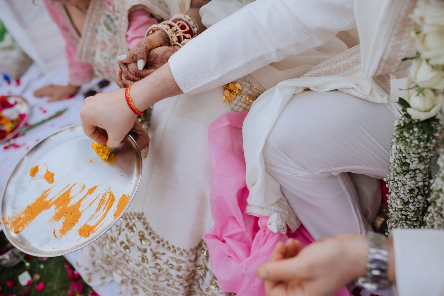 Storytelling wedding photograph capturing an intimate indo-norwegian fusion wedding ceremony at Forest Hill Chandigarh