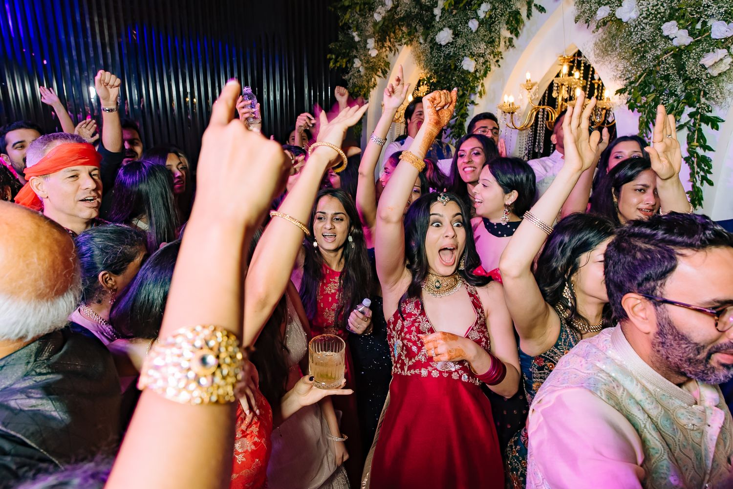 Wedding guests letting loose on the open dance floor at Tivoli Chattarpur