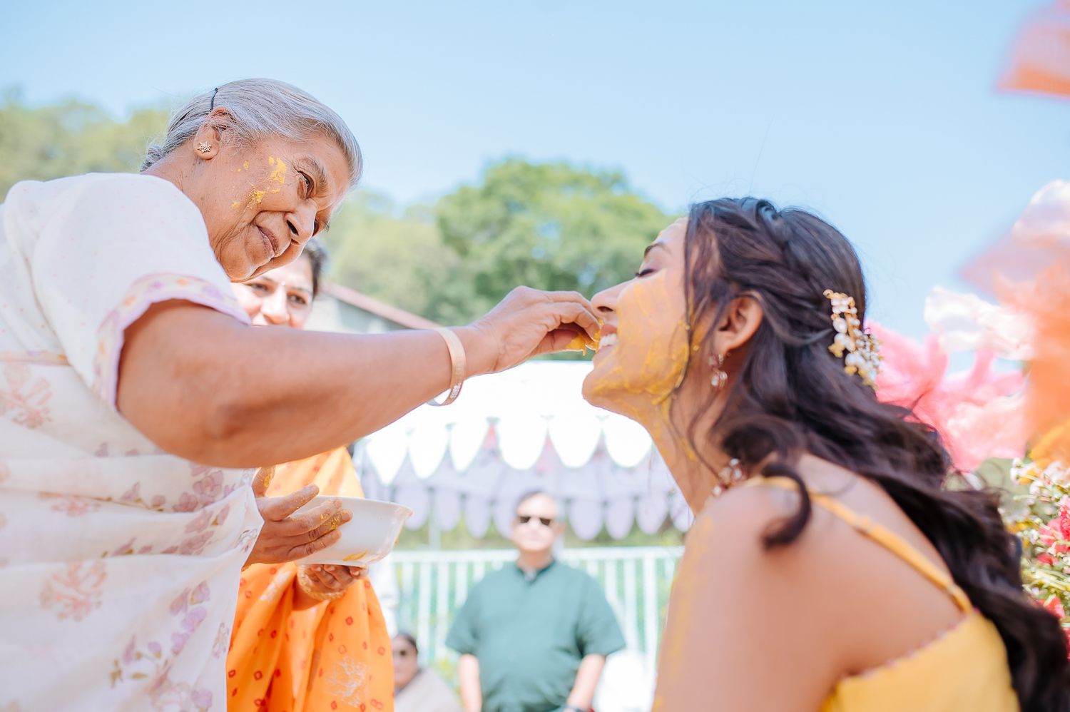 Colorful Haldi ceremony pictures with family and friends in Kasauli. Fine-art and candid wedding storytelling by Beginnings For You.