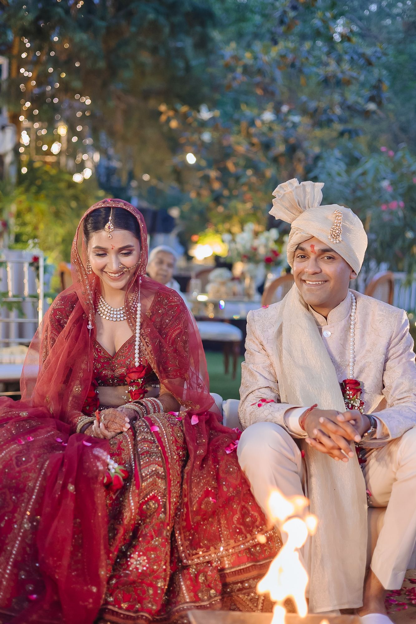Emotional candid shot of couple exchanging vows at their intimate wedding of 30 guests in the hills at Daleside Manor, Kasauli