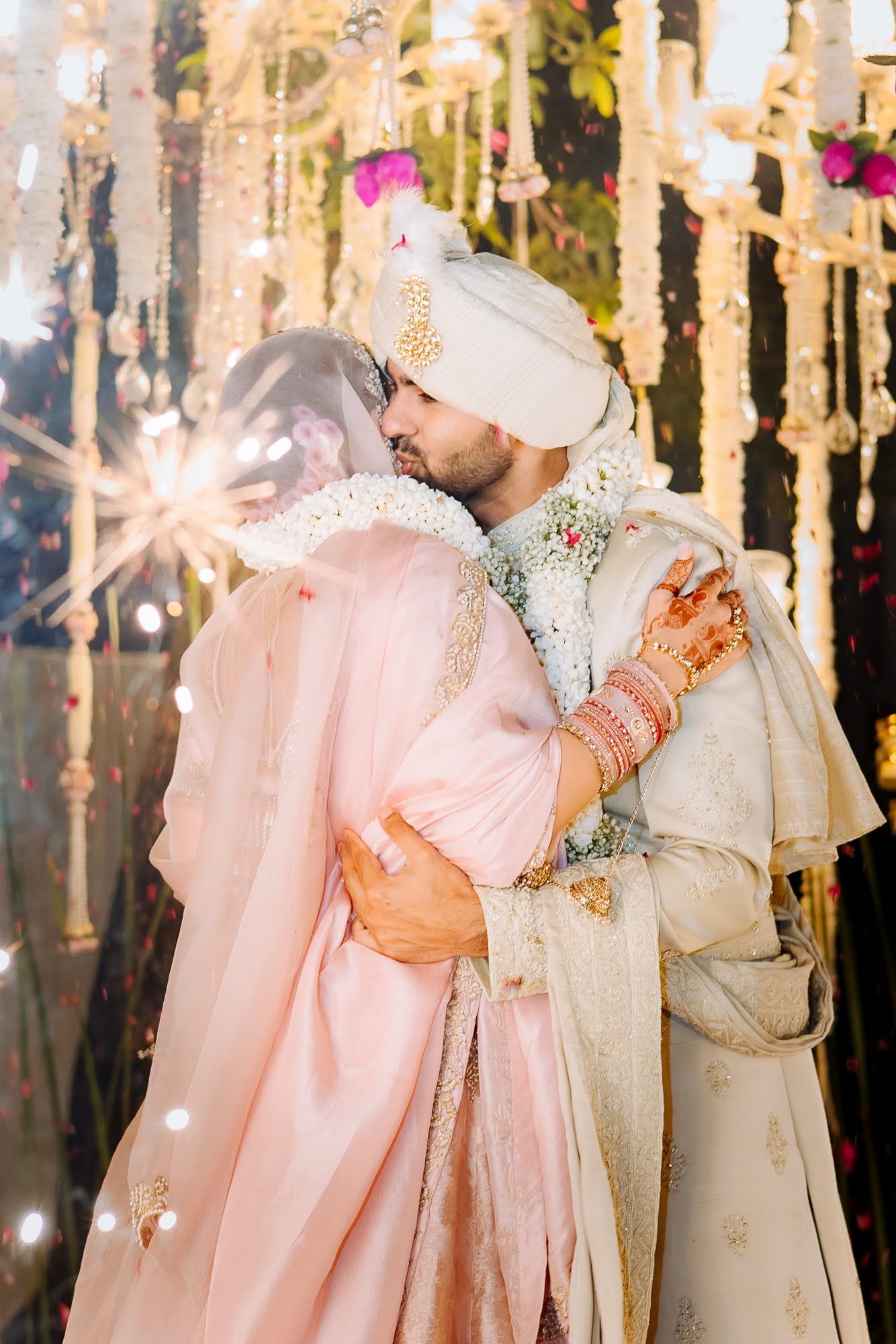 Emotional first look between Shorye and Leah on their Indian wedding day at Tivoli Chattarpur
