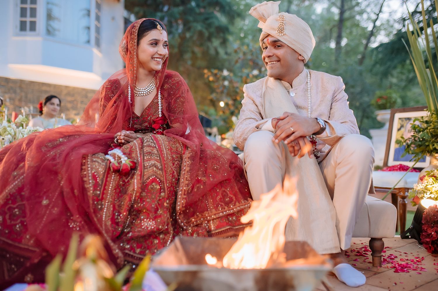 Calm, reflective and happy moment of couple amidst nature in the hills of Daleside Manor, Kasauli