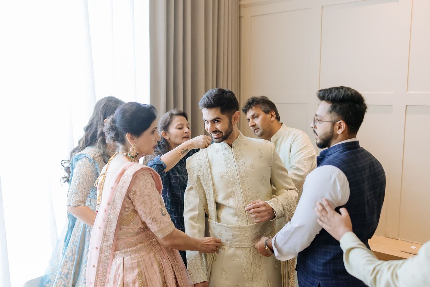 Shorye preparing for his Punjabi wedding surrounded by family at Tivoli Chattarpur