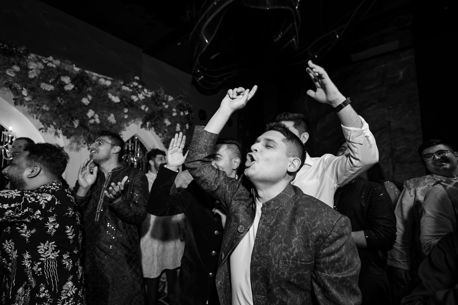 Guests celebrating Shorye and Leah’s wedding on the dance floor at Tivoli Chattarpur