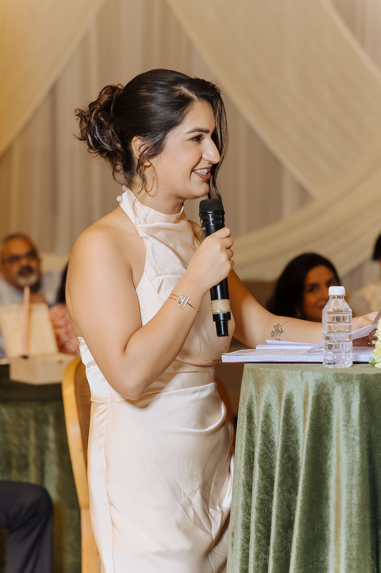 Heartfelt speeches celebrating Shorye and Leah’s christian wedding celebration at Tivoli Chattarpur