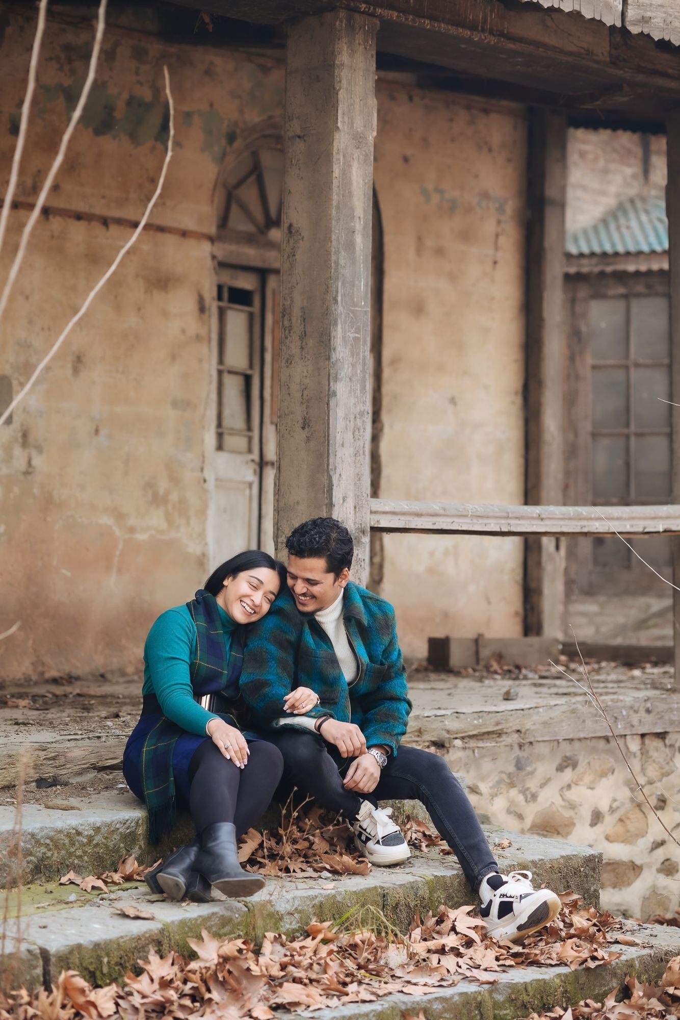 Intimate pre-wedding couple portrait with nostalgic fine-art style at a hidden secret spot in Srinagar