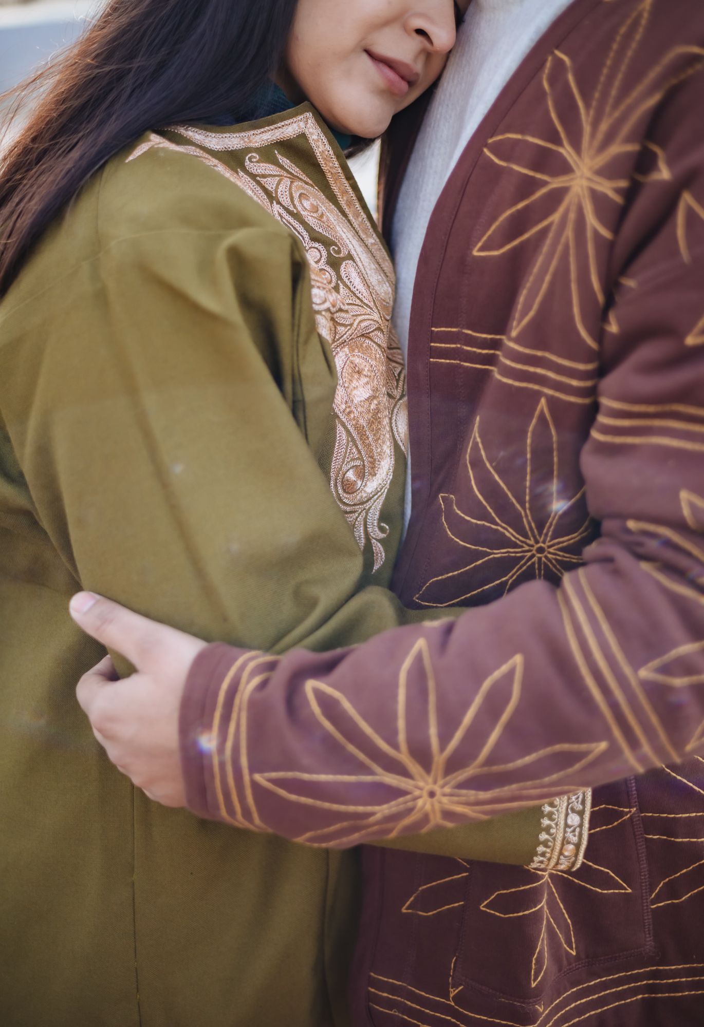 Intimate pre-wedding couple portrait with nostalgic fine-art style at a hidden secret spot in Srinagar
