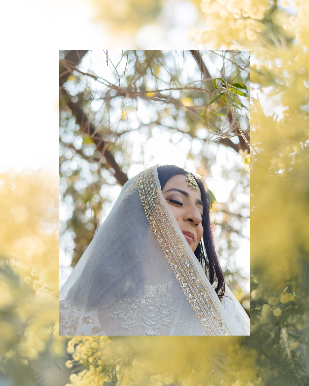 Elegant bridal portrait of Bride Itisha in an ivory lehenga for an intimate Indo-Norwegian wedding in Forest Hill, Chandigarh