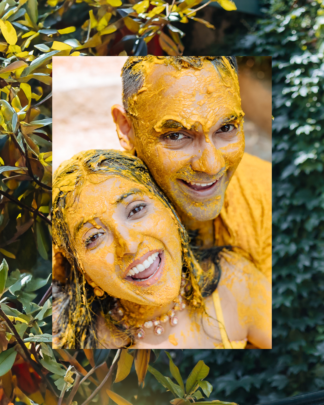 Colorful haldi couple portrait inspiration. Fine-art and candid wedding storytelling by Beginnings For You.