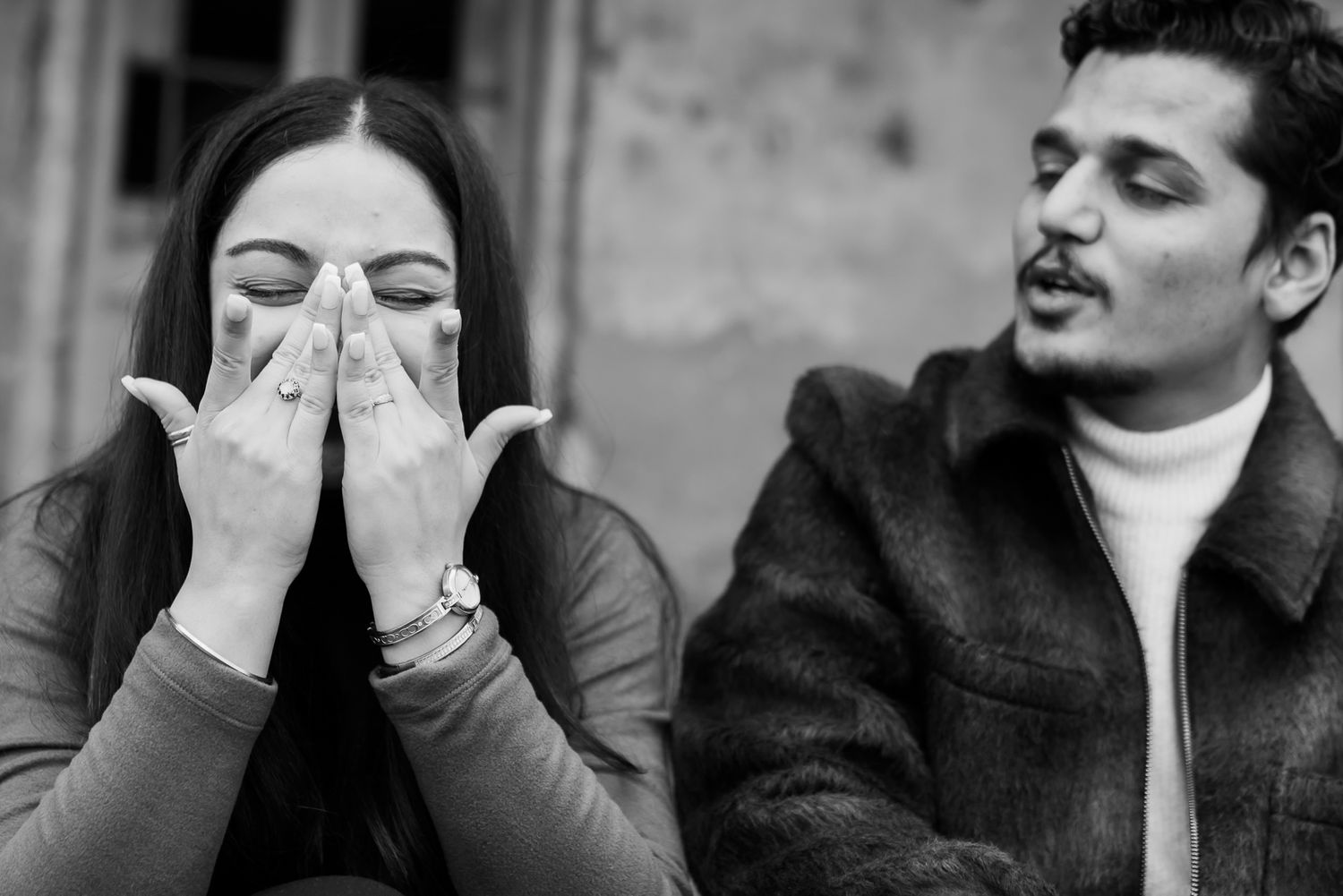 Intimate pre-wedding couple portrait with nostalgic fine-art style at a hidden secret spot in Srinagar