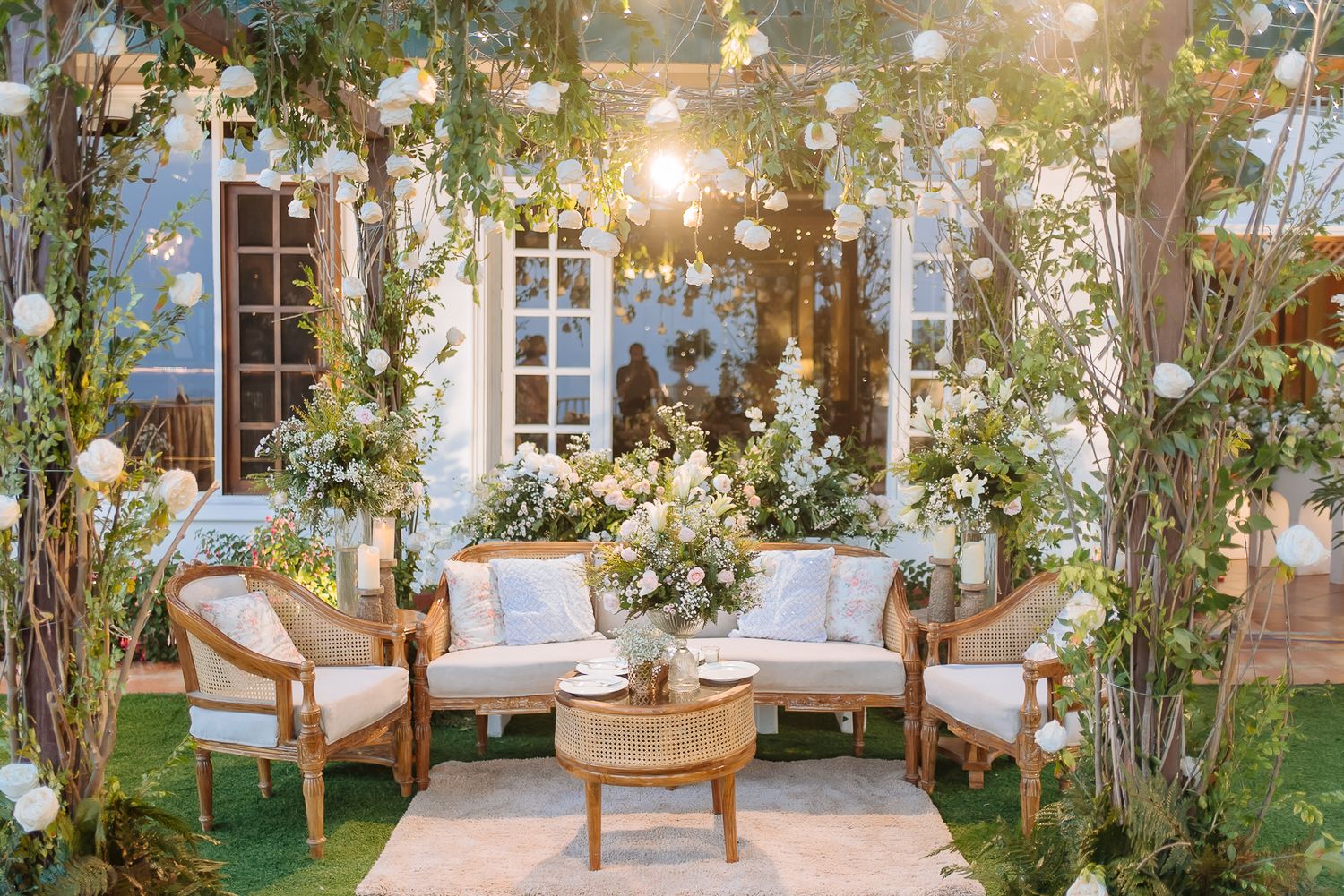 Starry night decor for Apoorva and Indrajeet's intimate engagement in the Himalayas at Daleside Manor, Kasauli, India.