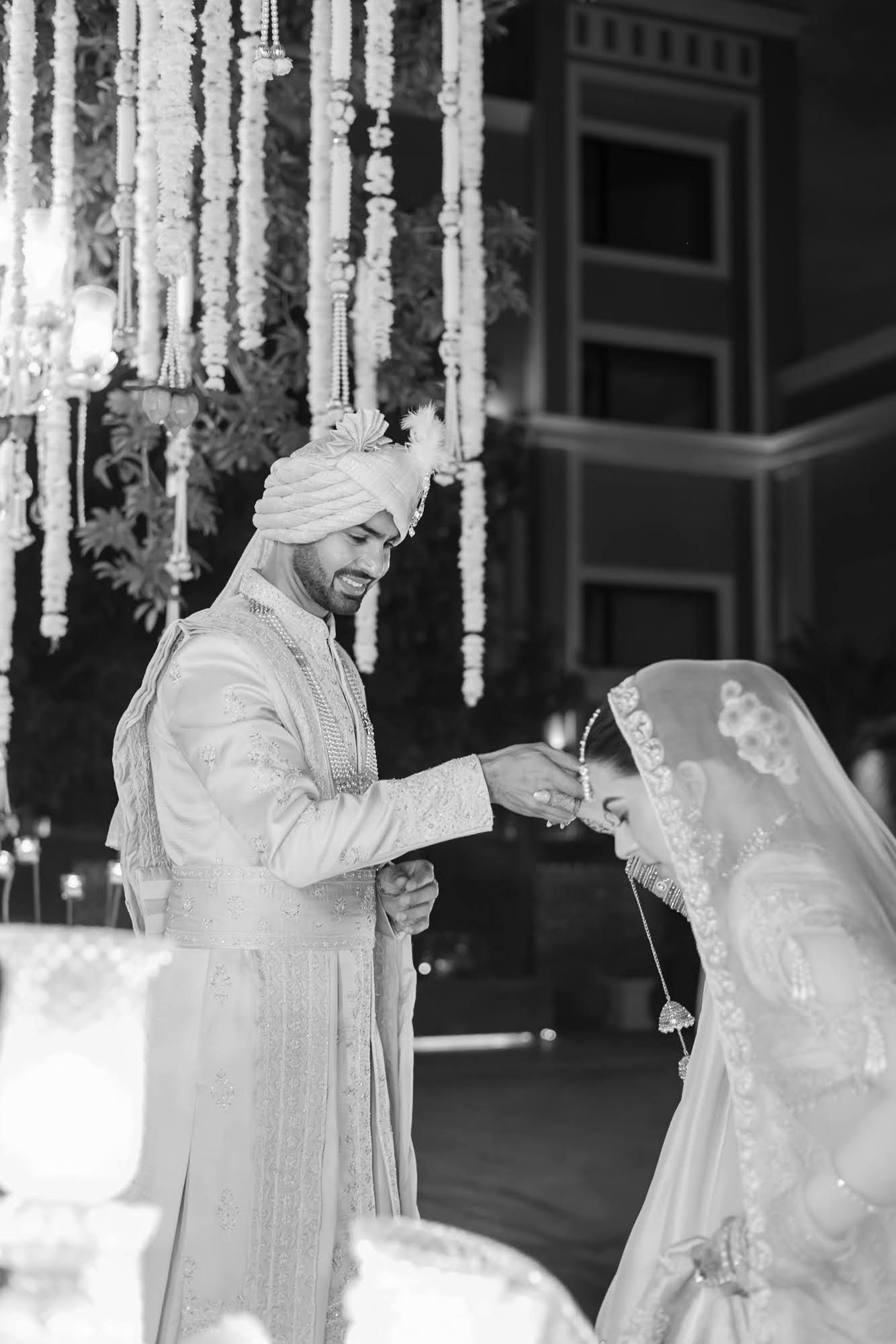Emotional first look between Shorye and Leah on their Indian wedding day at Tivoli Chattarpur