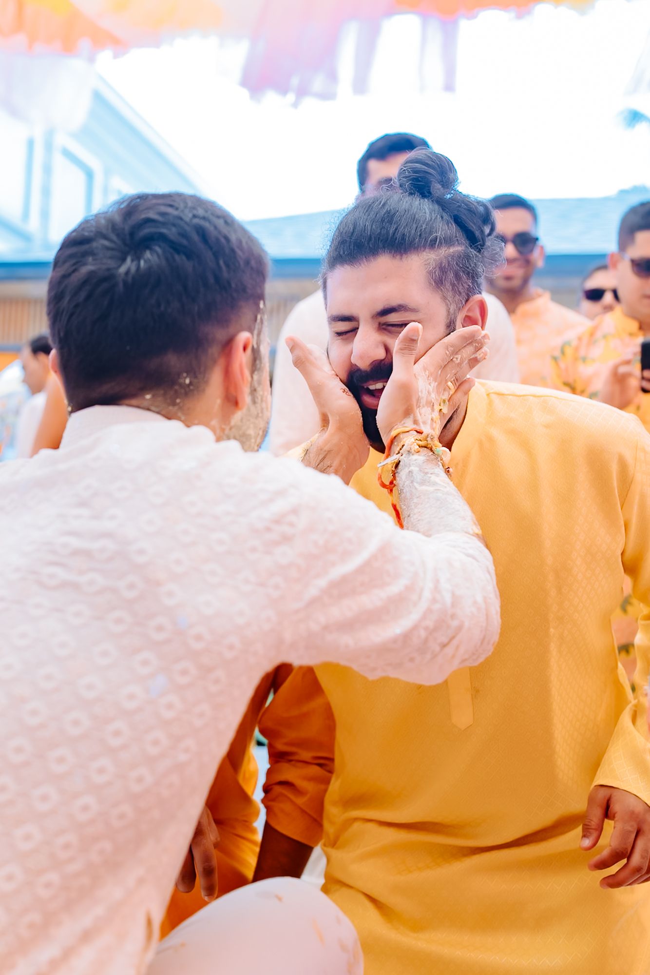 Shorye and Leah enjoying their Haldi ceremony surrounded by family at Tivoli Chattarpur
