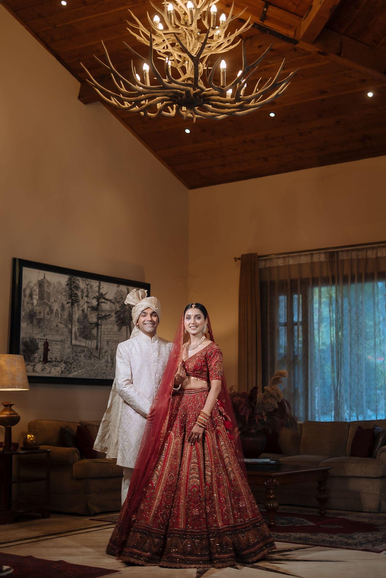 Fine-art couple portraits of an Indian Bride and groom at an intimate wedding of 30 guests in the hills in Kasauli at Daleside Manor