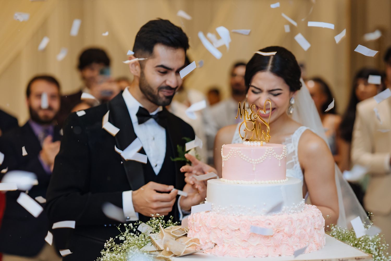 Shorye and Leah celebrating with family and friends after their Christian wedding at Tivoli Chattarpur