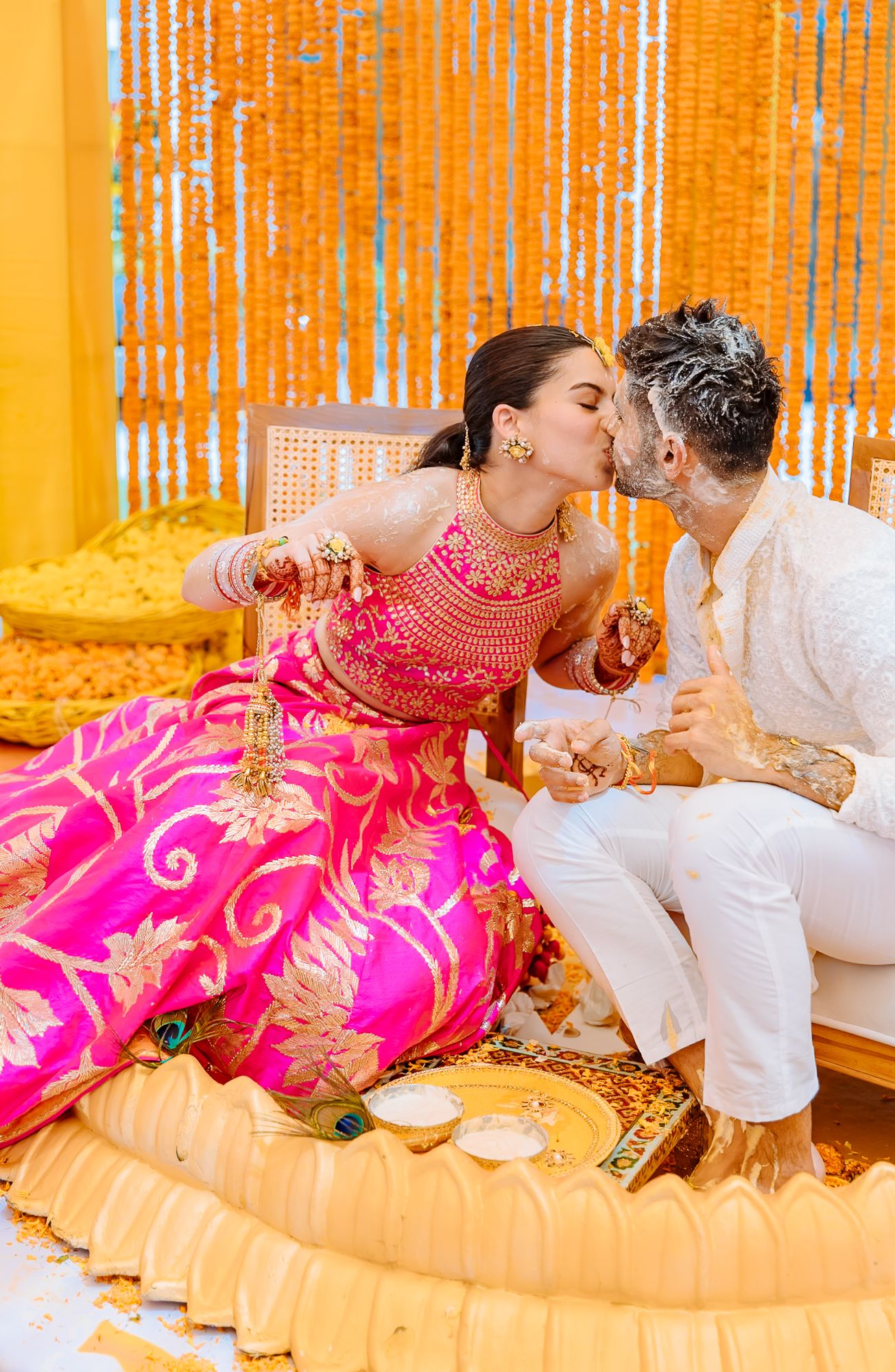 Candid moments of laughter and celebration at Shorye and Leah’s Haldi at Tivoli Chattarpur