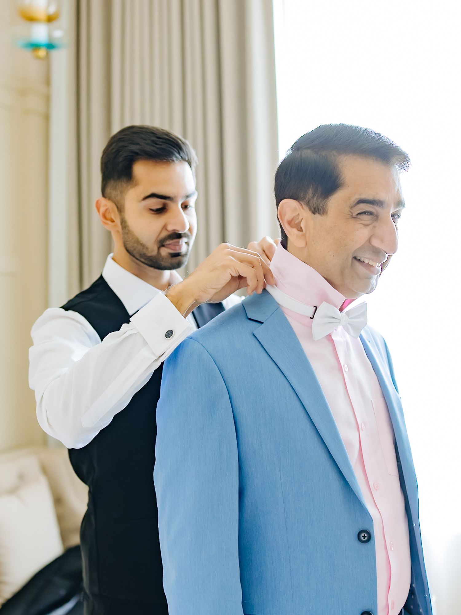 Shorye with his father before the Christian wedding ceremony at Tivoli Chattarpur.