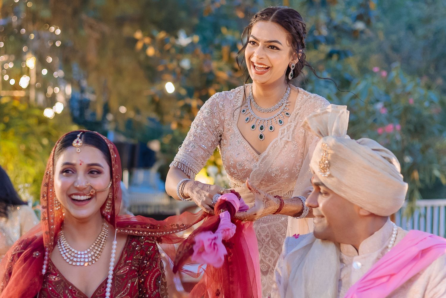 Emotional candid shot of couple exchanging vows at their intimate wedding of 30 guests in the hills at Daleside Manor, Kasauli