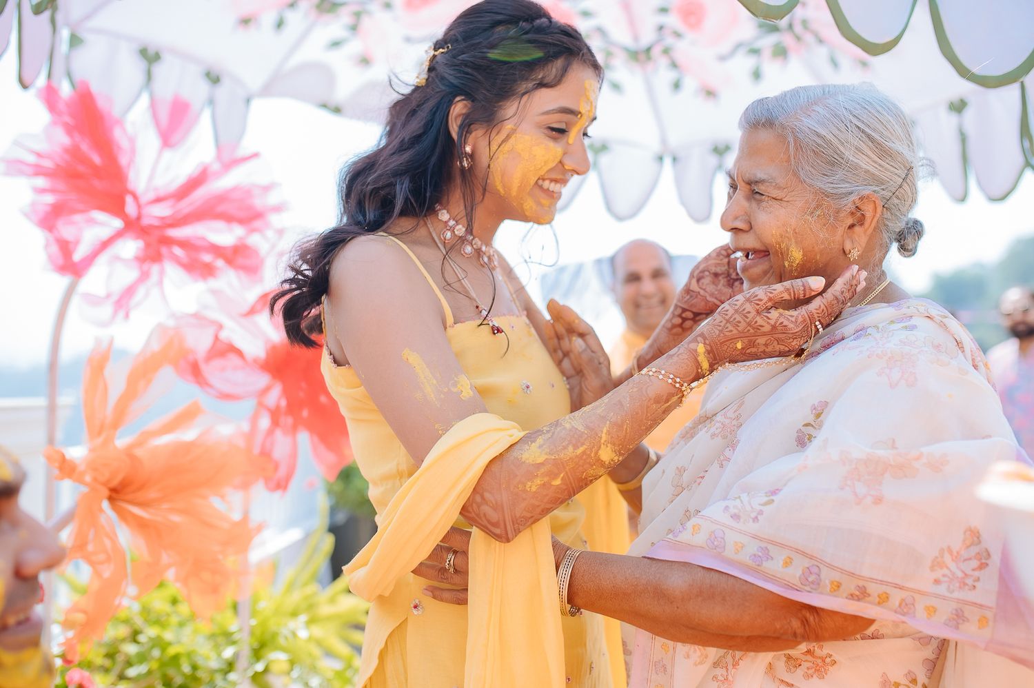 Colorful haldi moodboard ceremony with family and friends in Kasauli. Fine-art and candid wedding storytelling by Beginnings For You.