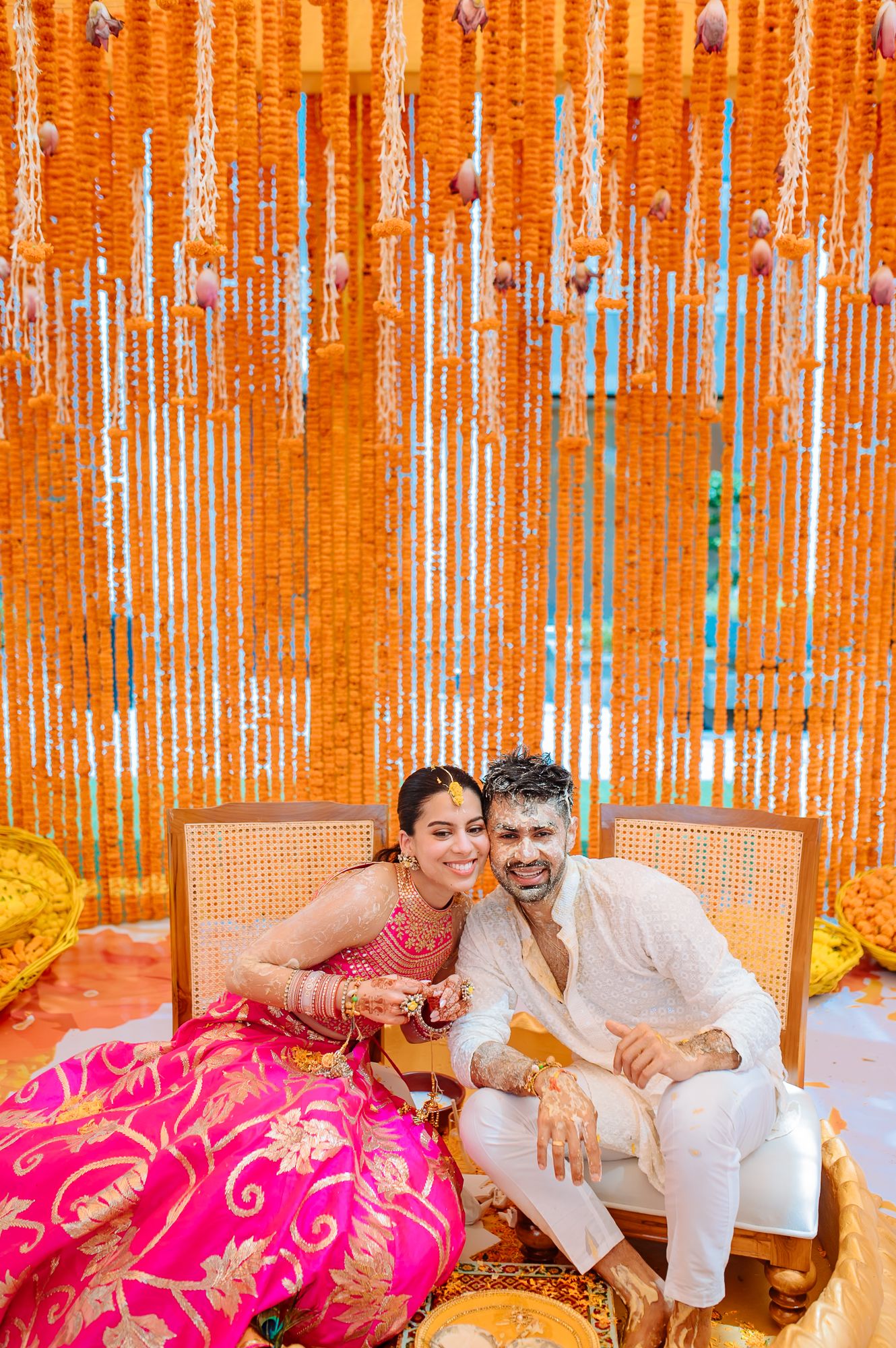 Candid moments of laughter and celebration at Shorye and Leah’s Haldi at Tivoli Chattarpur