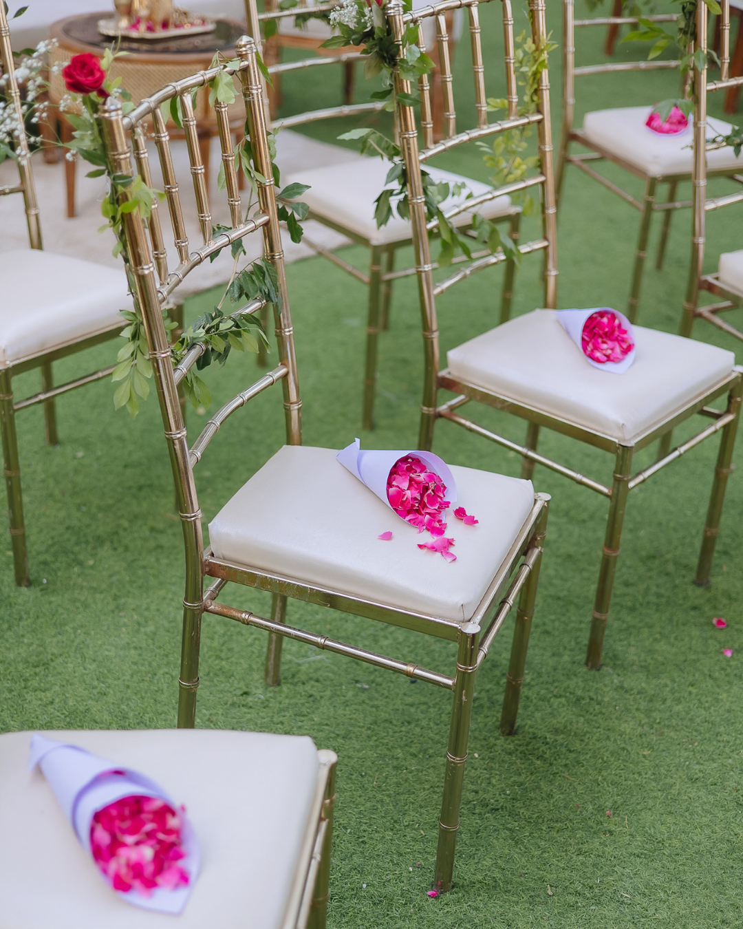 Wedding day decor with roses amidst Himalayan greenery for an intimate wedding of 30 people in the Himalayas at Daleside Manor, Kasauli.