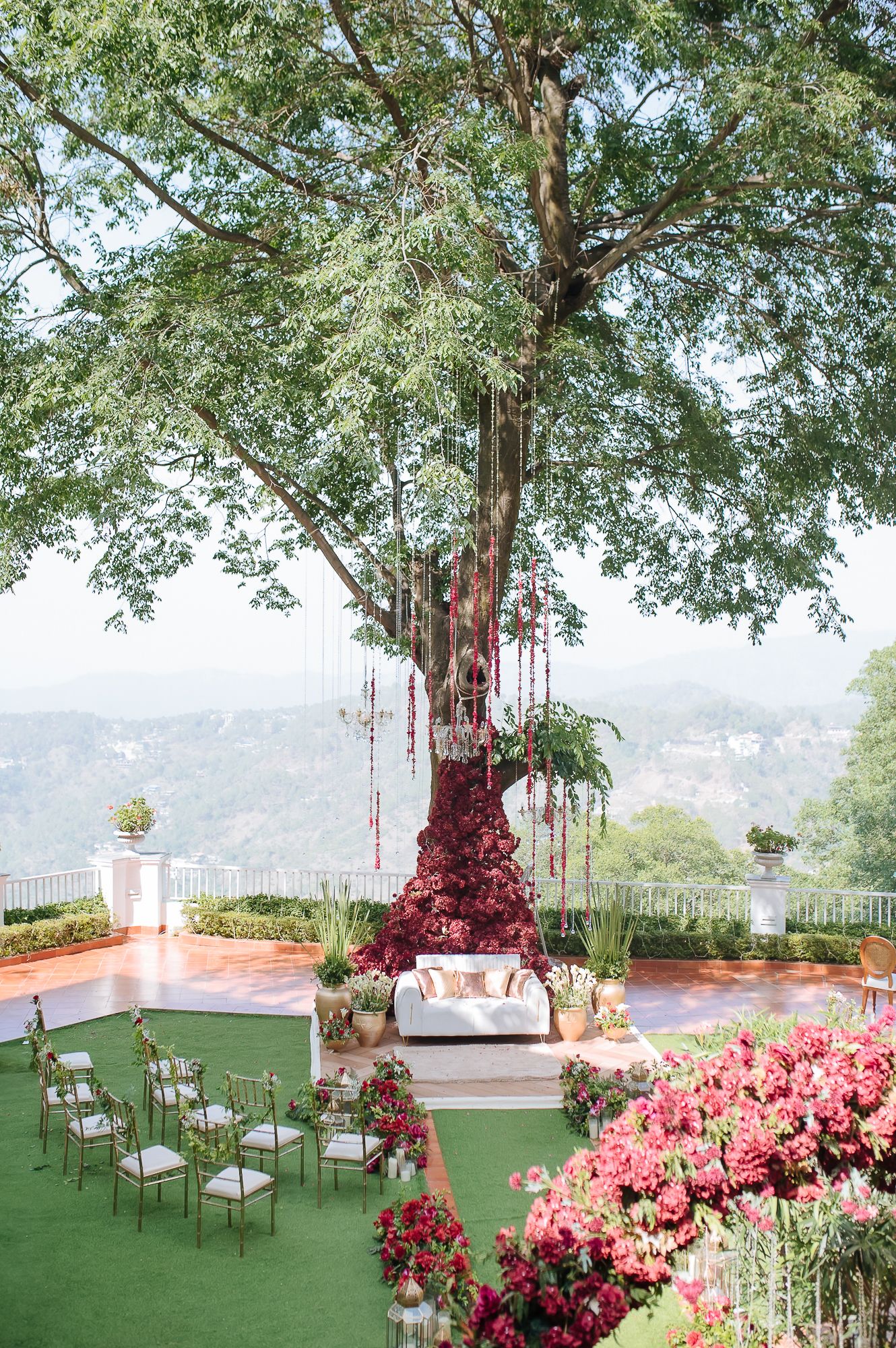 Wedding day decor with pastel flowers and natural greenery for an intimate wedding of 30 people in the Himalayas at Daleside Manor, Kasauli.
